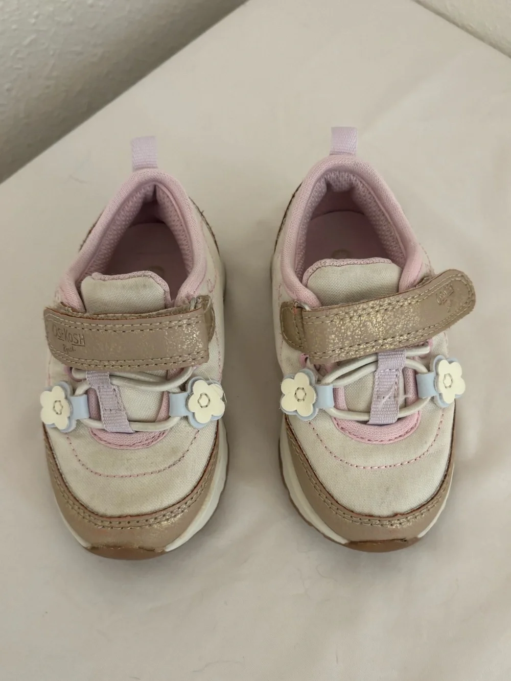 Neutral & Pink Sneakers with Flower Charm